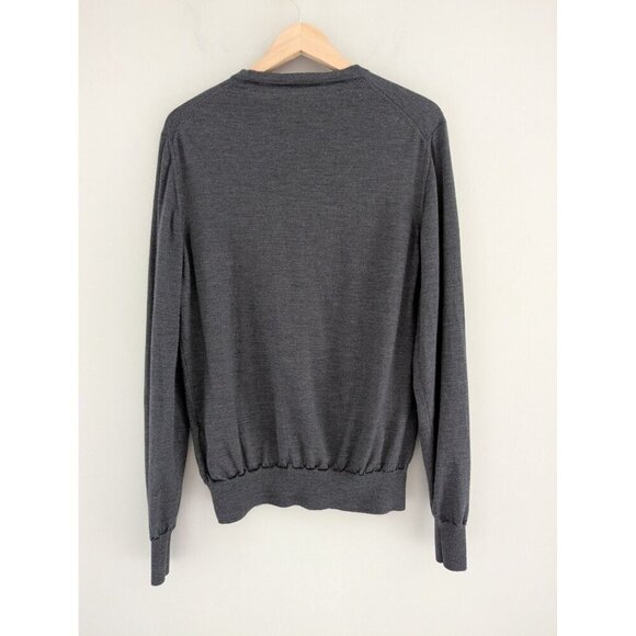 Saks Fifth Avenue Wool Silk V-Neck Minimalist Gray Pullover Sweater Size L - Picture 2 of 8